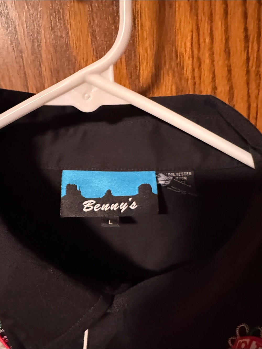 Black Western-Style Button-Down Shirt with Red Card Embroidery - Picture 3 of 4
